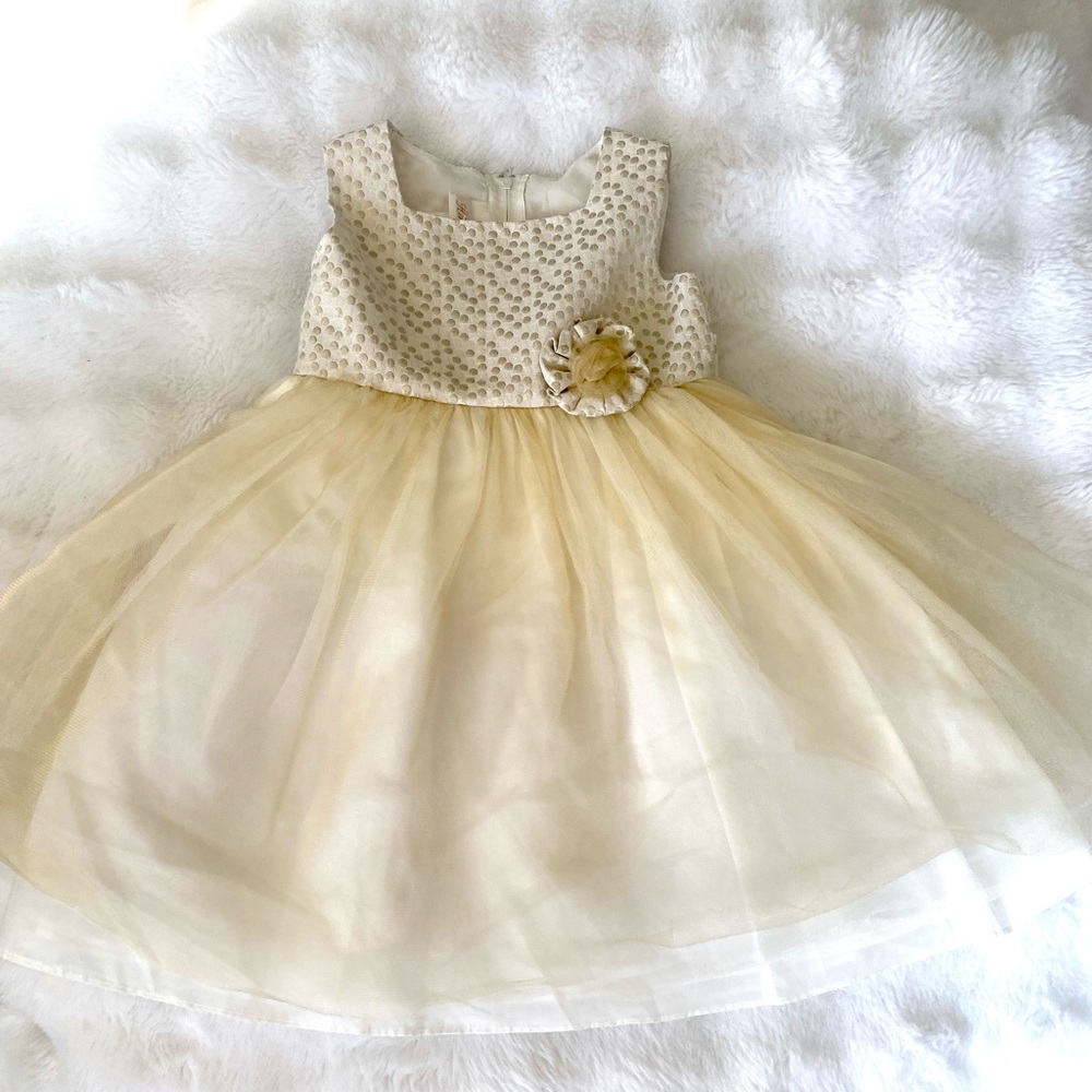 Que Hermosa - Girls Dress - Champagne-gold & Cream. Embroidery & Tulle